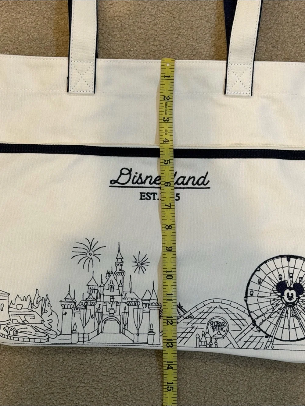 New Disneyland Est 1955 - 5 Park Icons Linework Embroidered Tote Bag Black/White